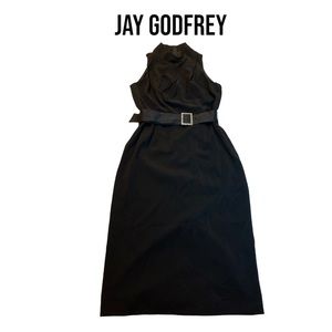 JayGodfrey sleeveless black dress studded belt buckle, size 8, NWT, $450